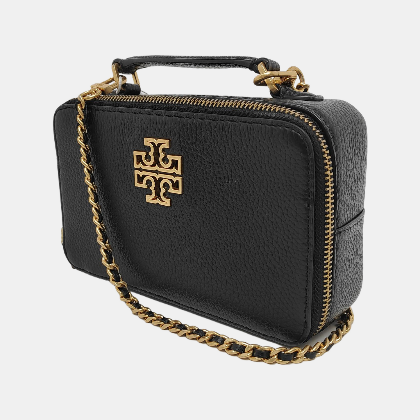 TORY BURCH Britten Black cowhide crossbody bag shoulder bag tote bag Golden hardware Removable shoulder strap-(SKU)-942990100
