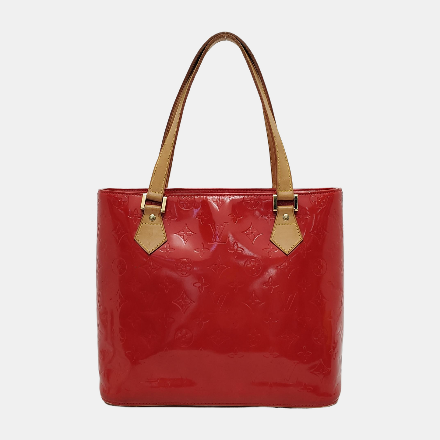 LOUIS VUITTON HOUSTON Red Lacquered Leather Texture Handbag Shoulder Bag Golden hardware Vintage model-(SKU)-943924336