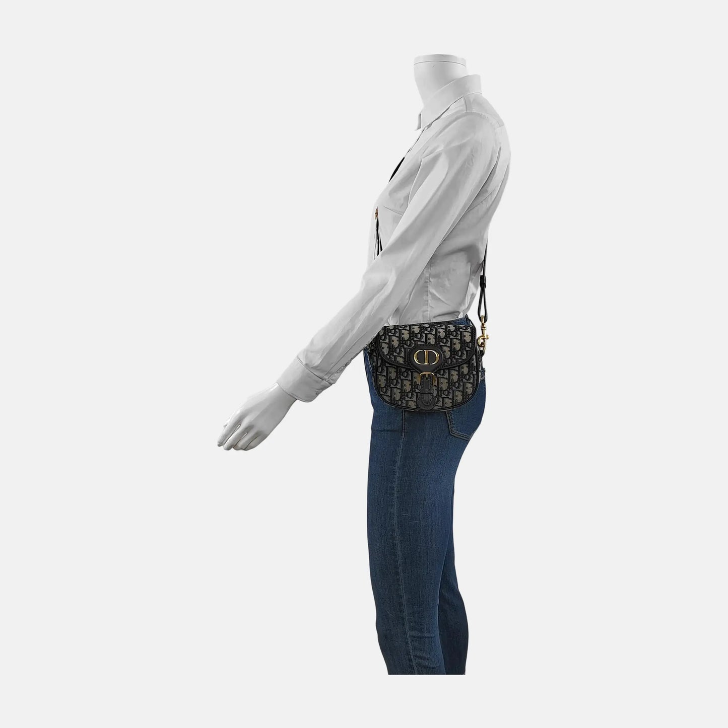 DIOR Bobby Small Blue Canvas Monogram Single Shoulder Bag Tote Bag Crossbody Bag with Gold Hardware Removable Strap-(SKU)-945284031