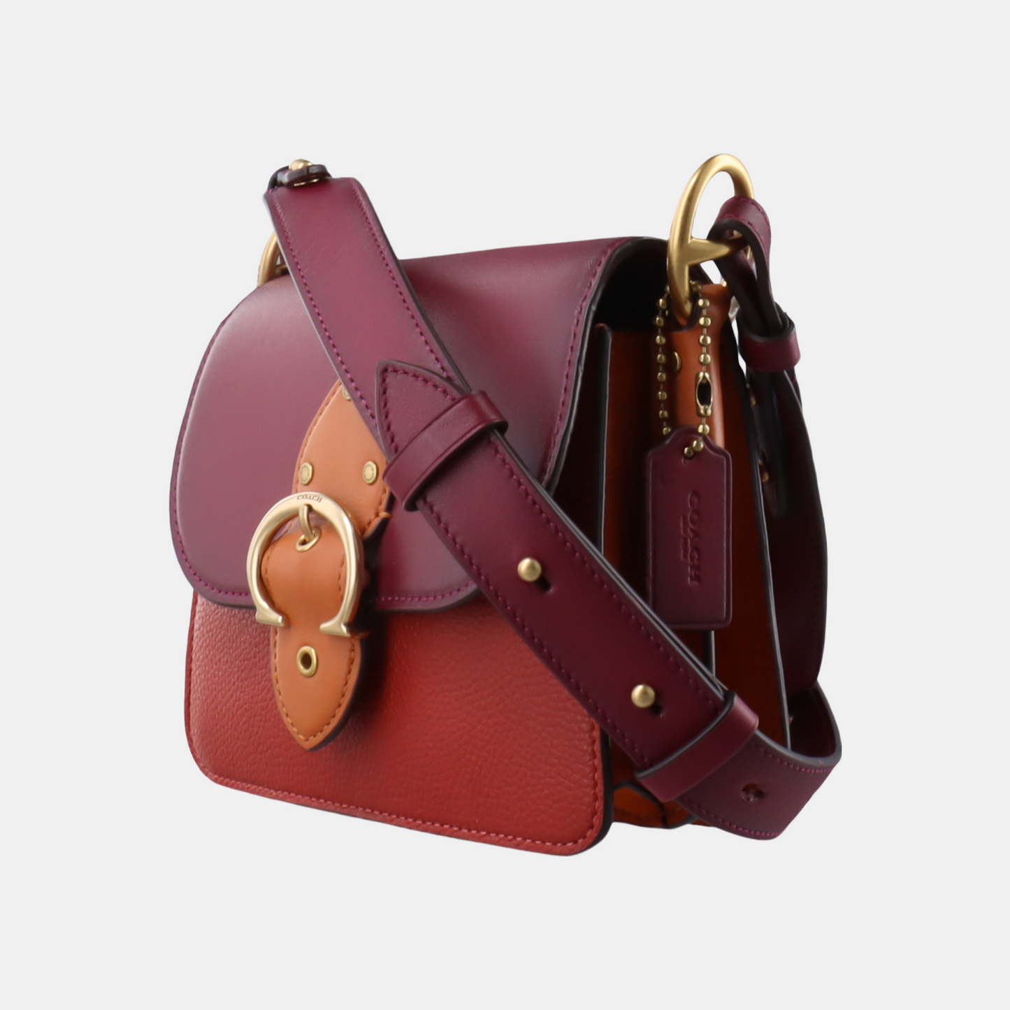 COACH BEAT 18 Red Leather Studs Single Shoulder Bag Golden hardware shoulder straps-(SKU)-932856060