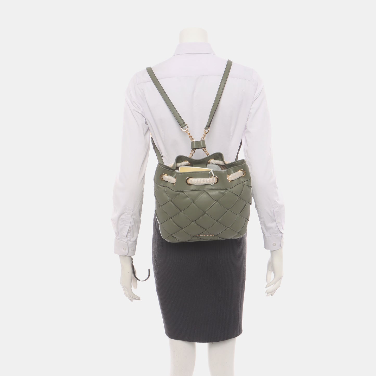 MICHAEL KORS Small size Green Lamb Leather Braided Backpack Golden hardware-(SKU)-936597002