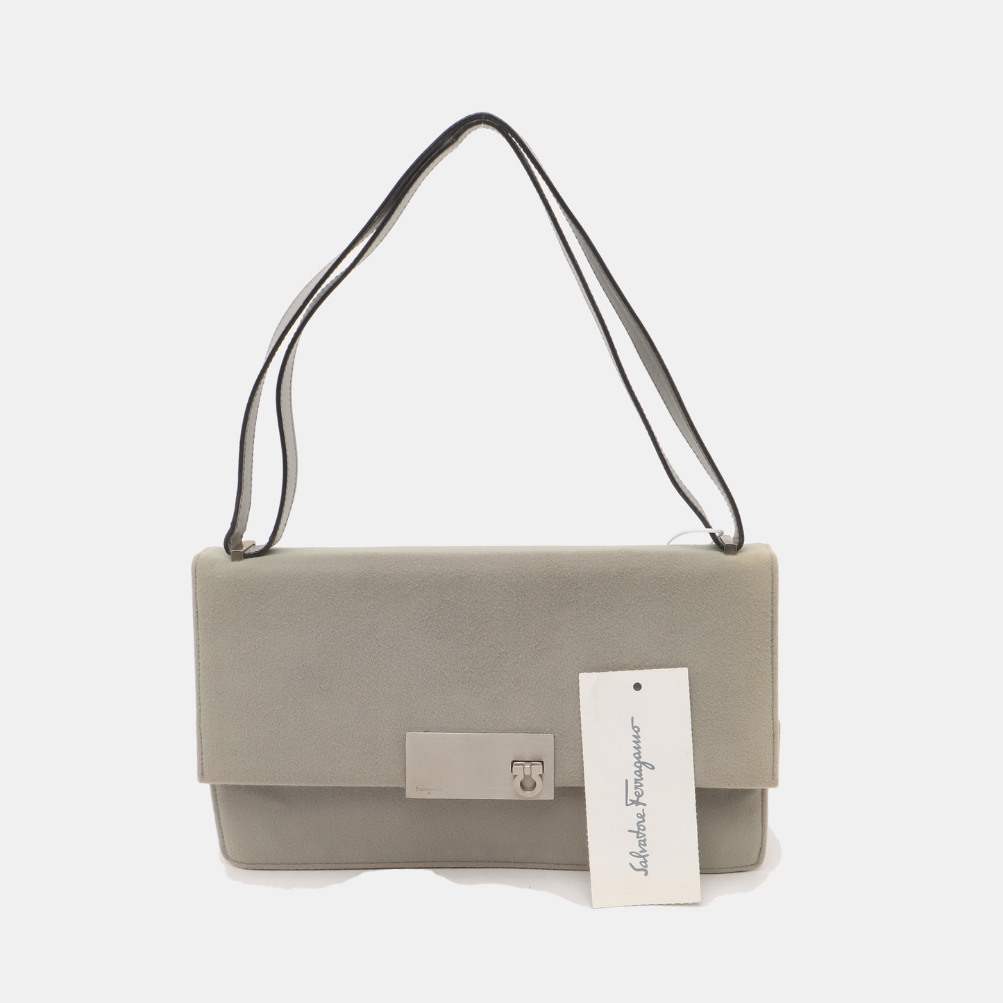 FERRAGAMO Gray Fabric Shoulder Bag Silver Hardware-(SKU)-939066983