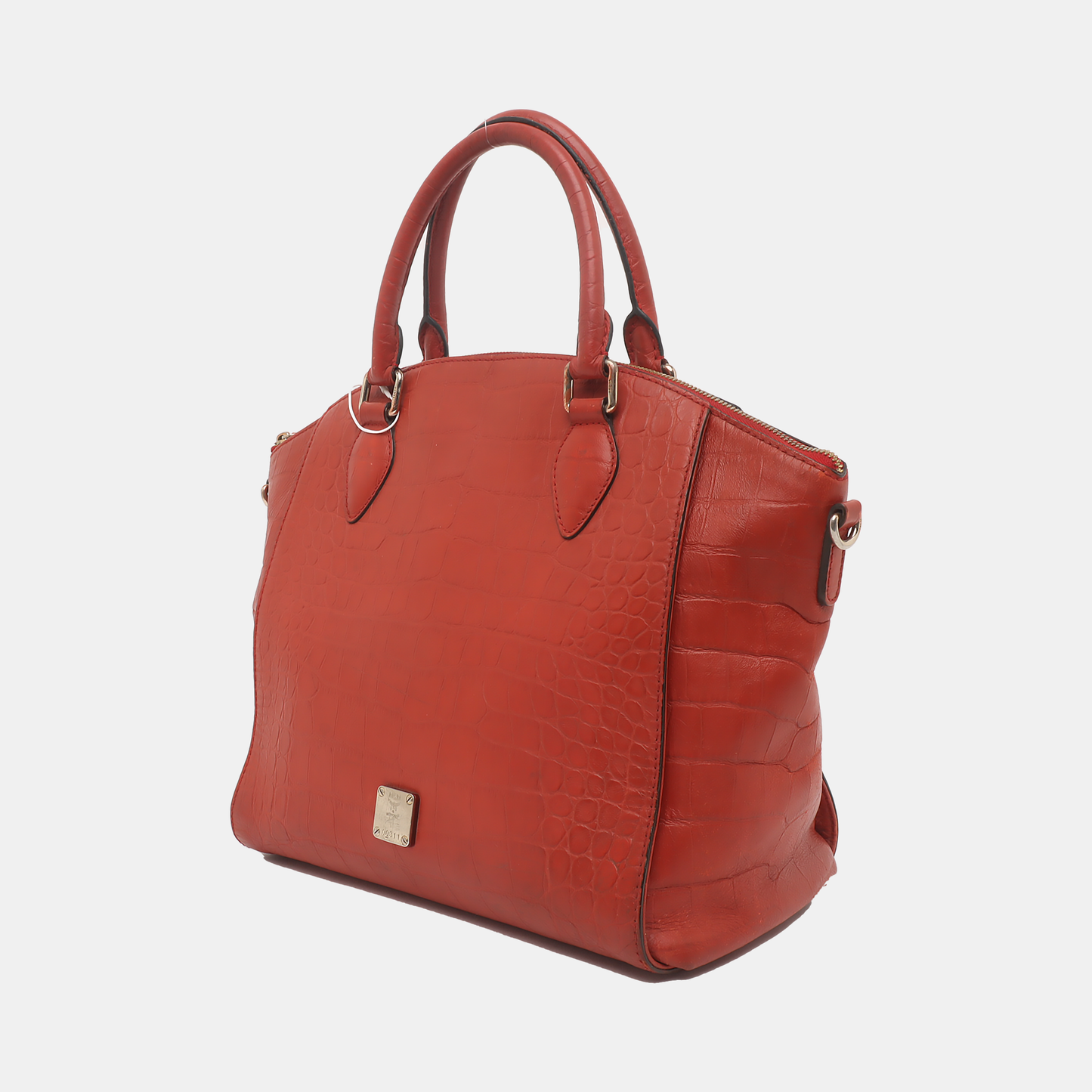 MCM Red Leather Textured Tote Bag Silver Hardware-(SKU)-933876328