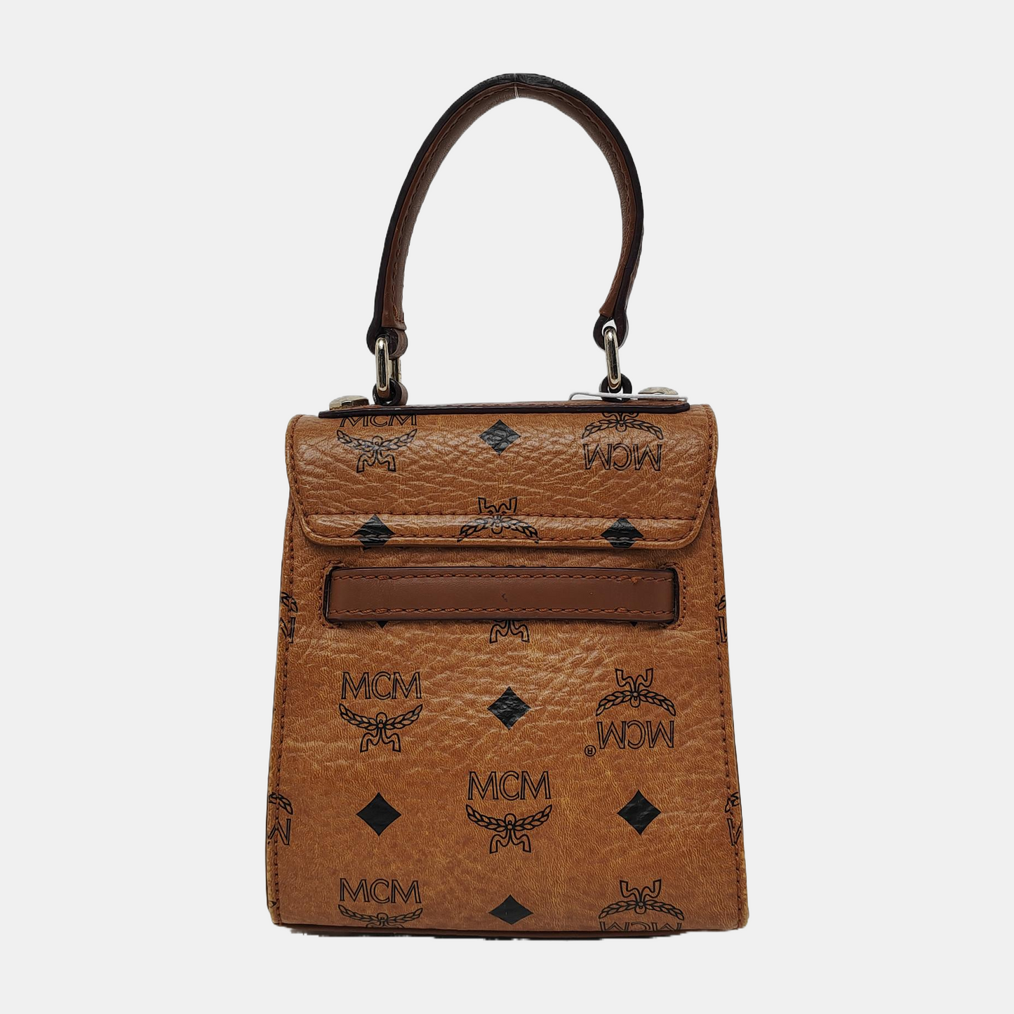 MCM Cognac Coated Canvas Monogrammed Single Shoulder Bag Tote Bag Crossbody Bag Golden hardware shoulder straps-(SKU)-940158793