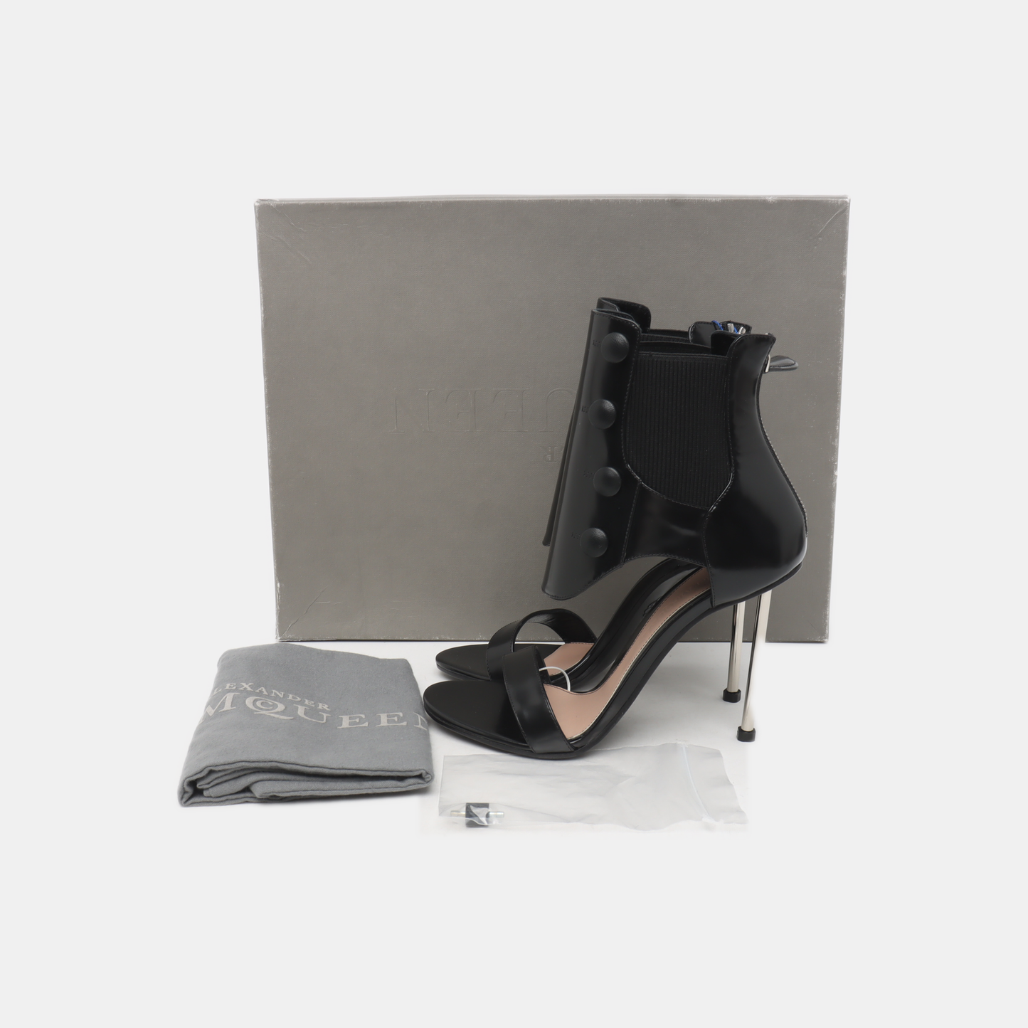 Alexander McQUEEN 39code Summer black leather mid-heel sandals for women-(SKU)-14467798
