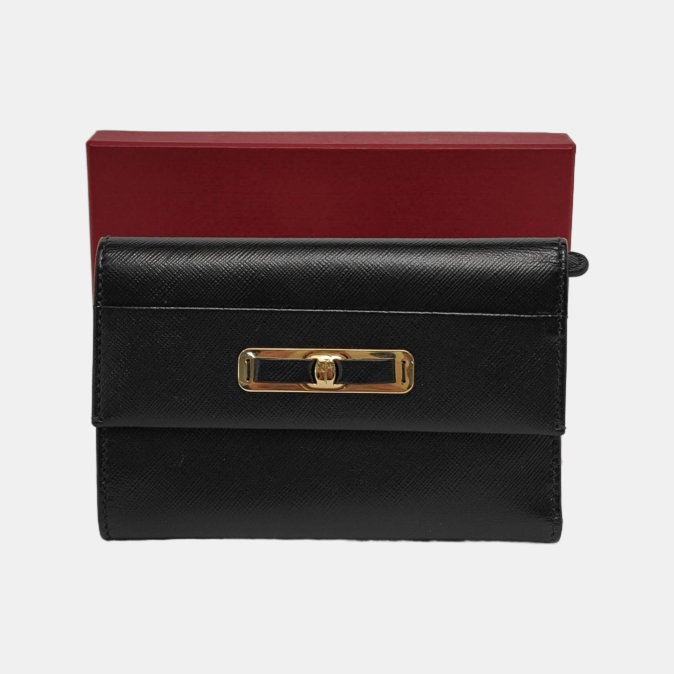 FERRAGAMO Black Leather Wallet Golden hardware-(SKU)-944079948