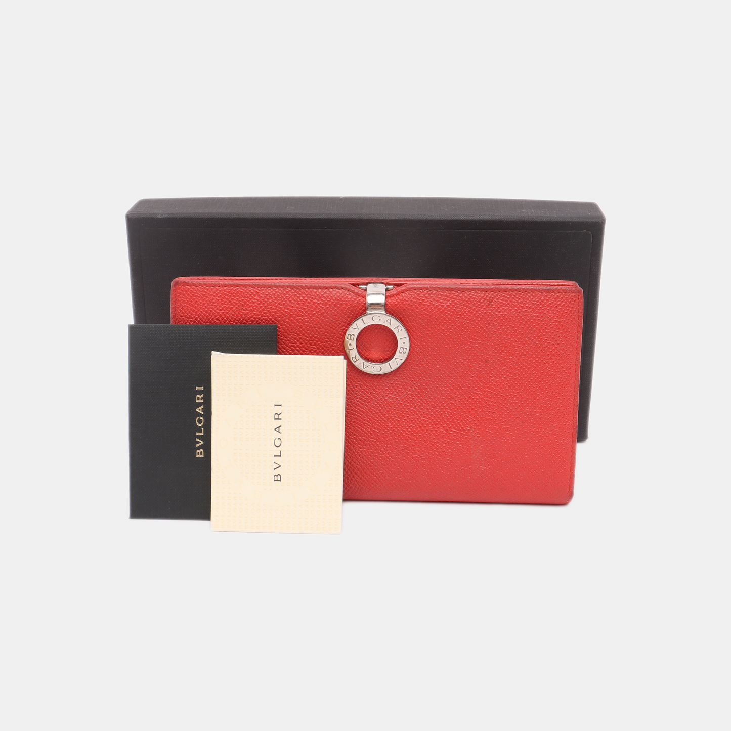 BVLGARI BVLGARI Red Leather Wallet Silver Hardware-(SKU)-13502847