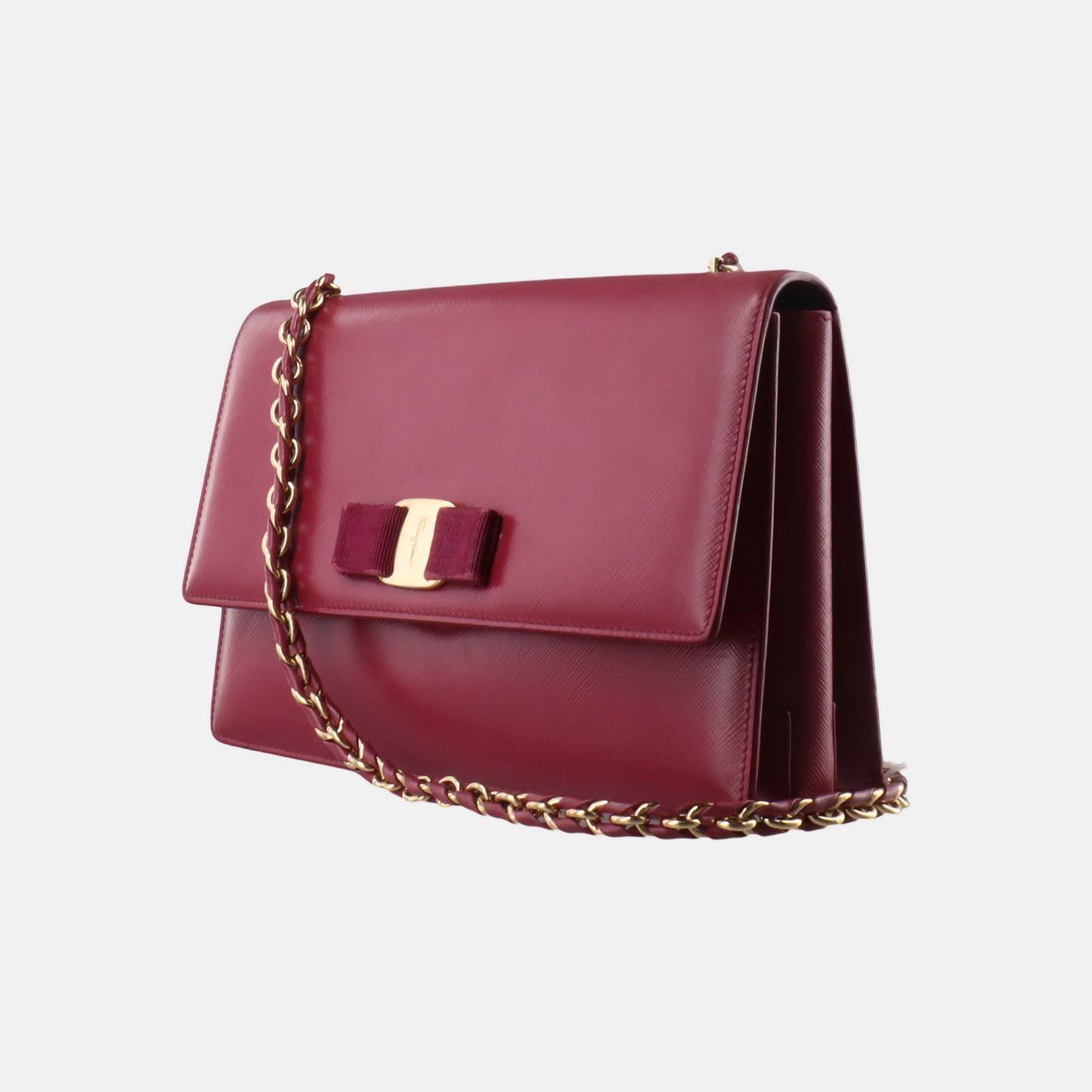 FERRAGAMO Ginny Fuchsia Leather Embossed Single Shoulder Bag Crossbody Golden hardware-(SKU)-14462522