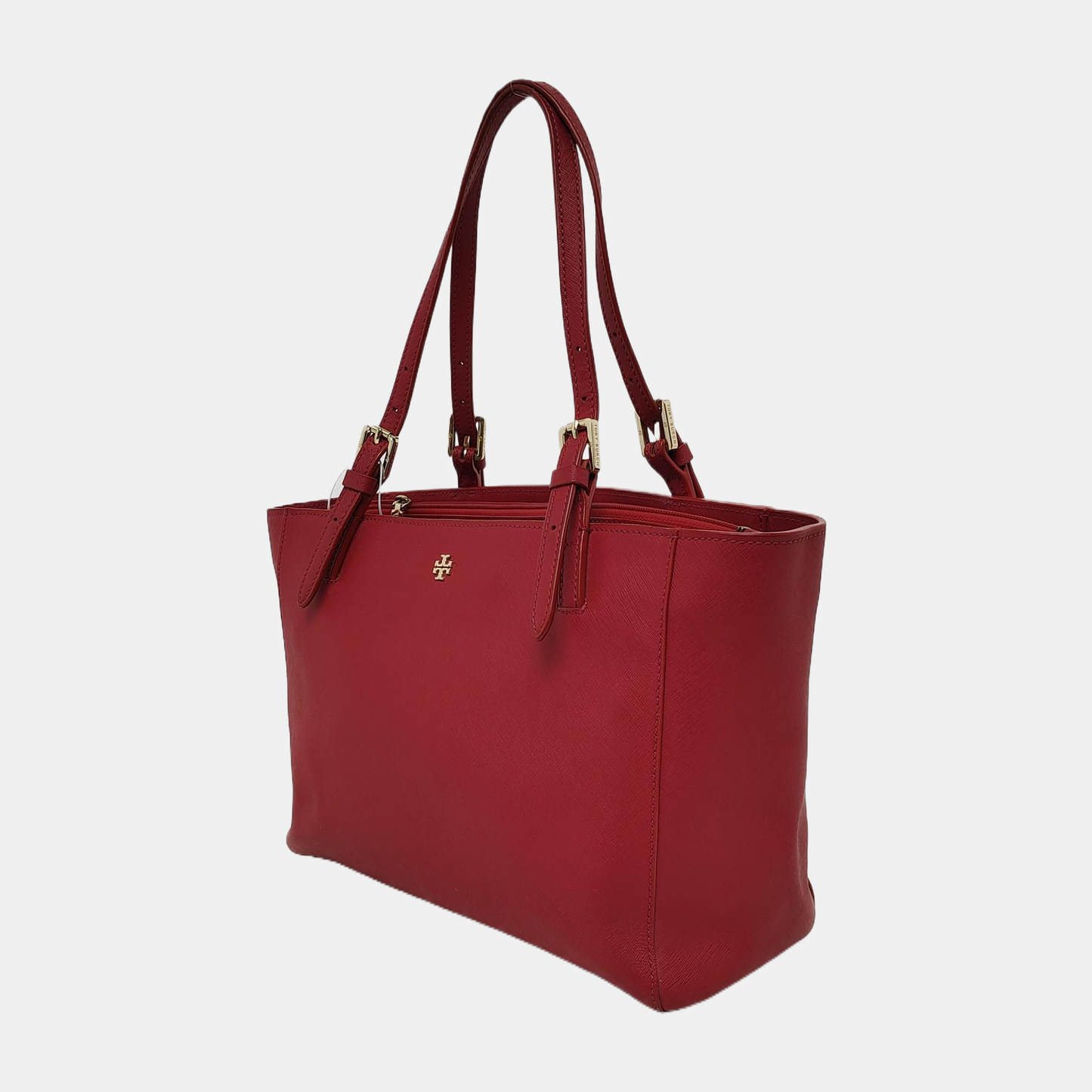 TORY BURCH York Red Leather Embossed Single Shoulder Bag Tote Bag Silver Hardware shoulder straps-(SKU)-944533691