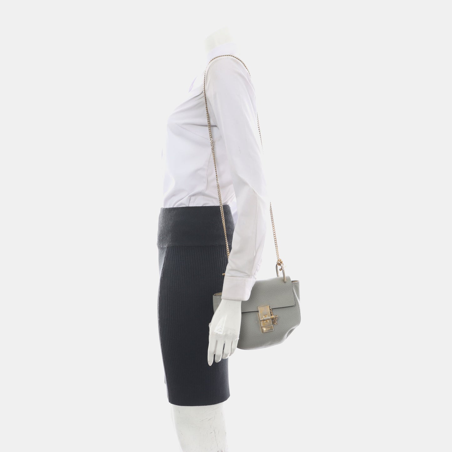 Chloé Drew mini Gray Calf Leather Piggy Bag Single Shoulder Bag Golden hardware Removable shoulder strap-(SKU)-13014062