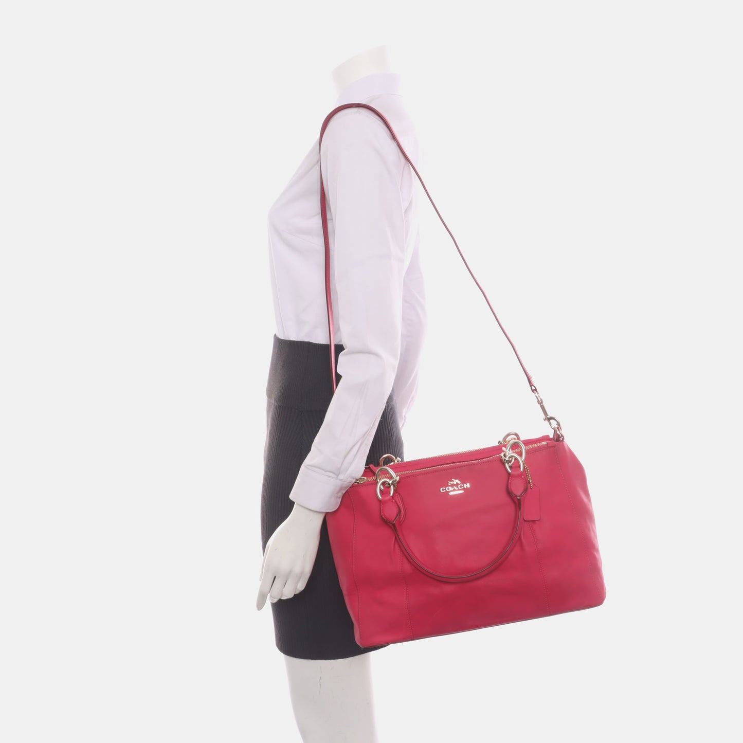 COACH Colette Fuchsia Leather Shoulder Tote Crossbody Bag Golden hardware Removable shoulder strap-(SKU)-931965984