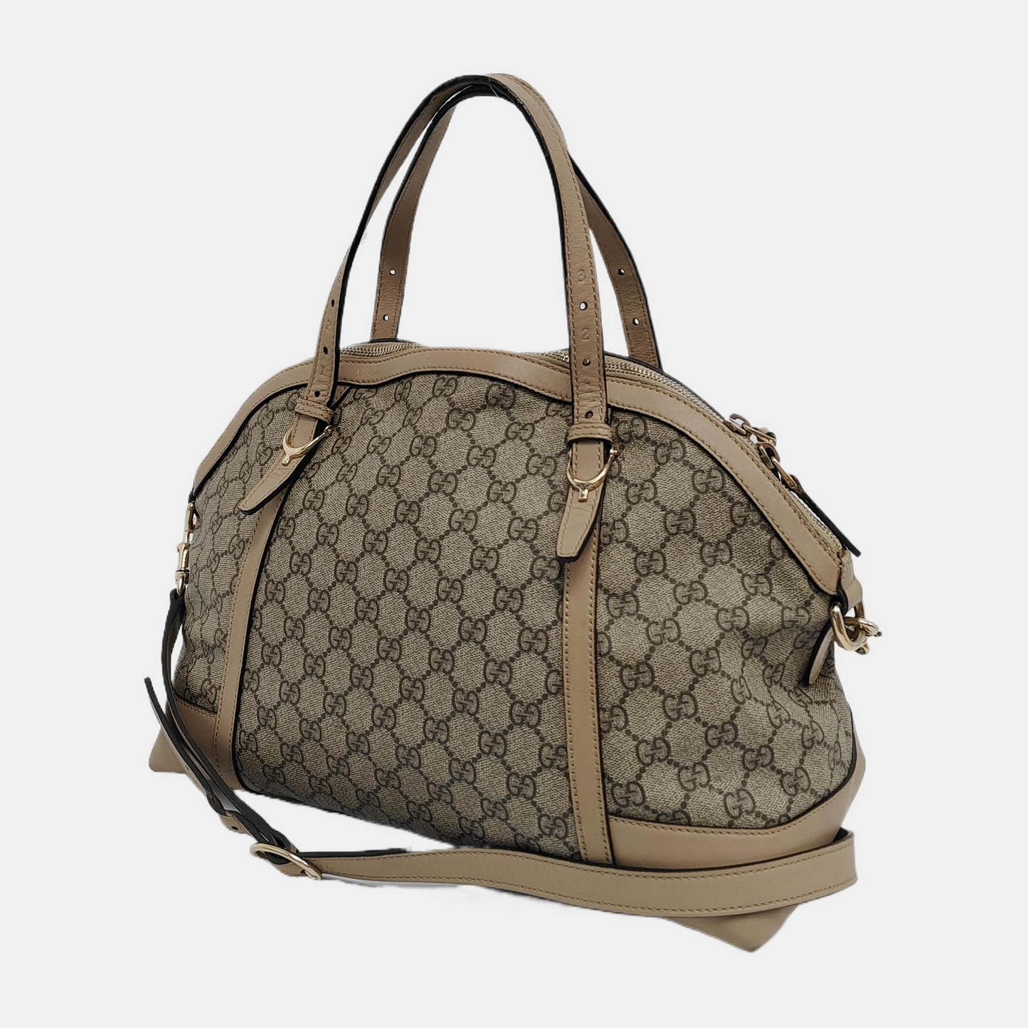 GUCCI GG Supreme Khaki Coated Canvas Monogrammed Single Shoulder Bag Tote Golden hardware Removable shoulder strap-(SKU)-944985050