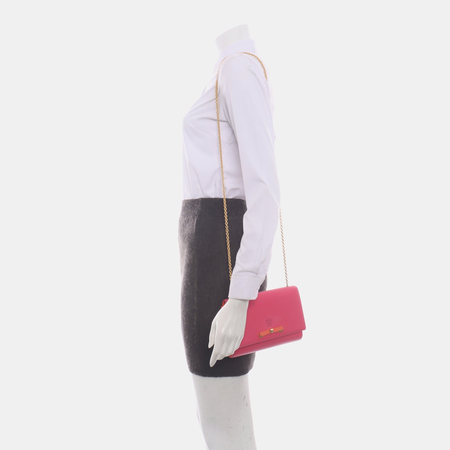 MCM Fuchsia Leather Crossbody Shoulder Bag Handbag Golden hardware Removable shoulder strap-(SKU)-14092274
