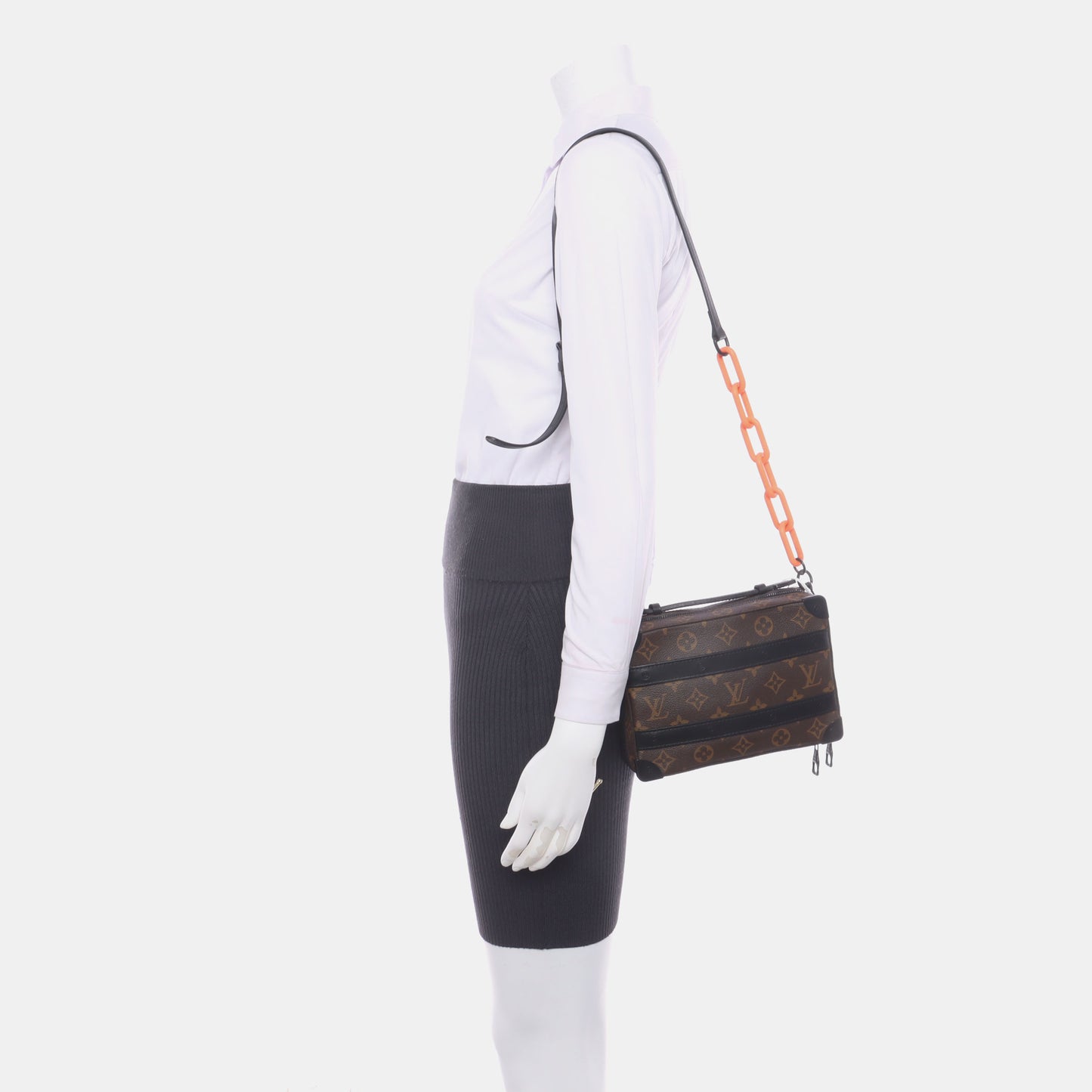 LOUIS VUITTON SOFT TRUNK Brown Coated Canvas Monogram Handbag Crossbody Shoulder Bag Black Hardware-(SKU)-14509670