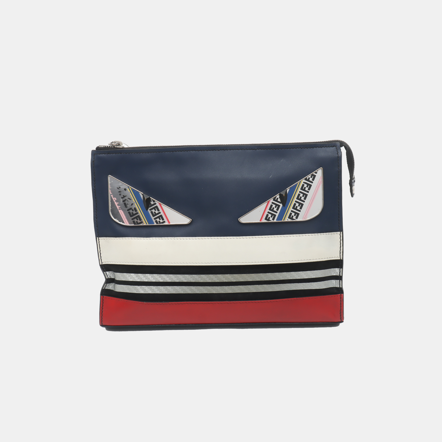 FENDI Monster Dark Blue Cowhide Mini Monster Patchwork Handbag Silver Hardware-(SKU)-937769210