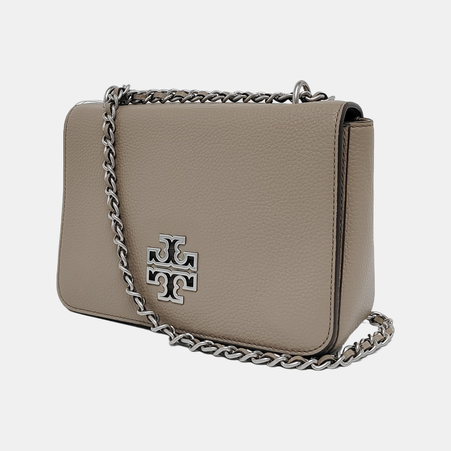 TORY BURCH Britten Gray cowhide embossed crossbody bag, shoulder bag Silver Hardware-(SKU)-943475840