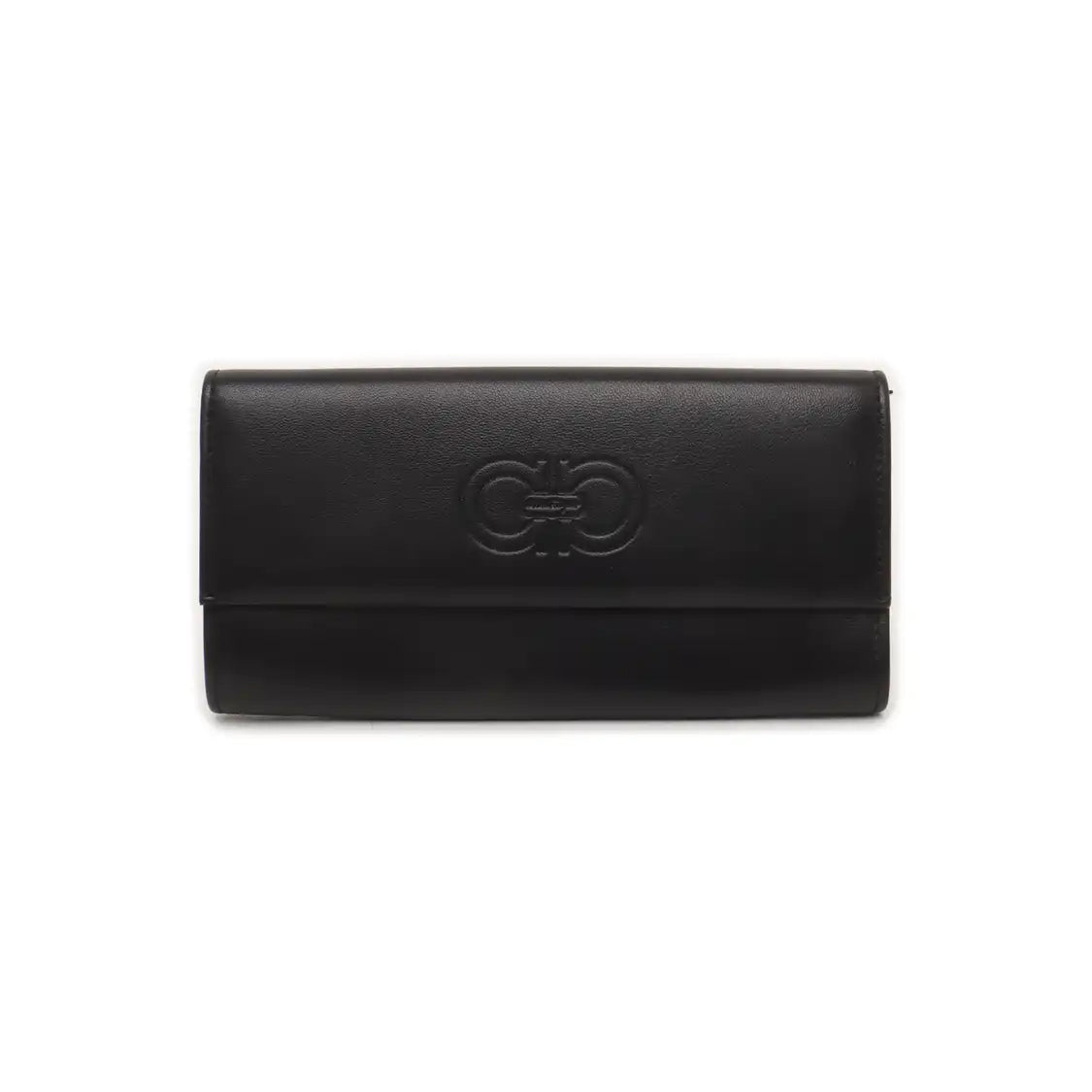 FERRAGAMO Gancini Black Lamb Leather Embossed Wallet Silver Hardware-(SKU)-939748481