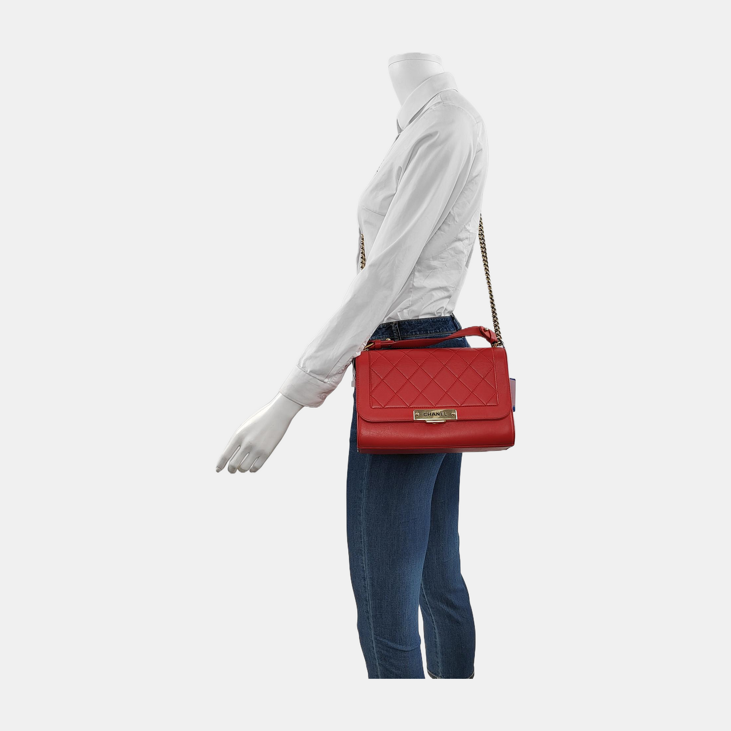 CHANEL LABEL CLICK Small Orange Red Lamb Skin Quilted Crossbody Shoulder Bag Tote Bag Gold Hardware 23 Clasp-(SKU)-945772666