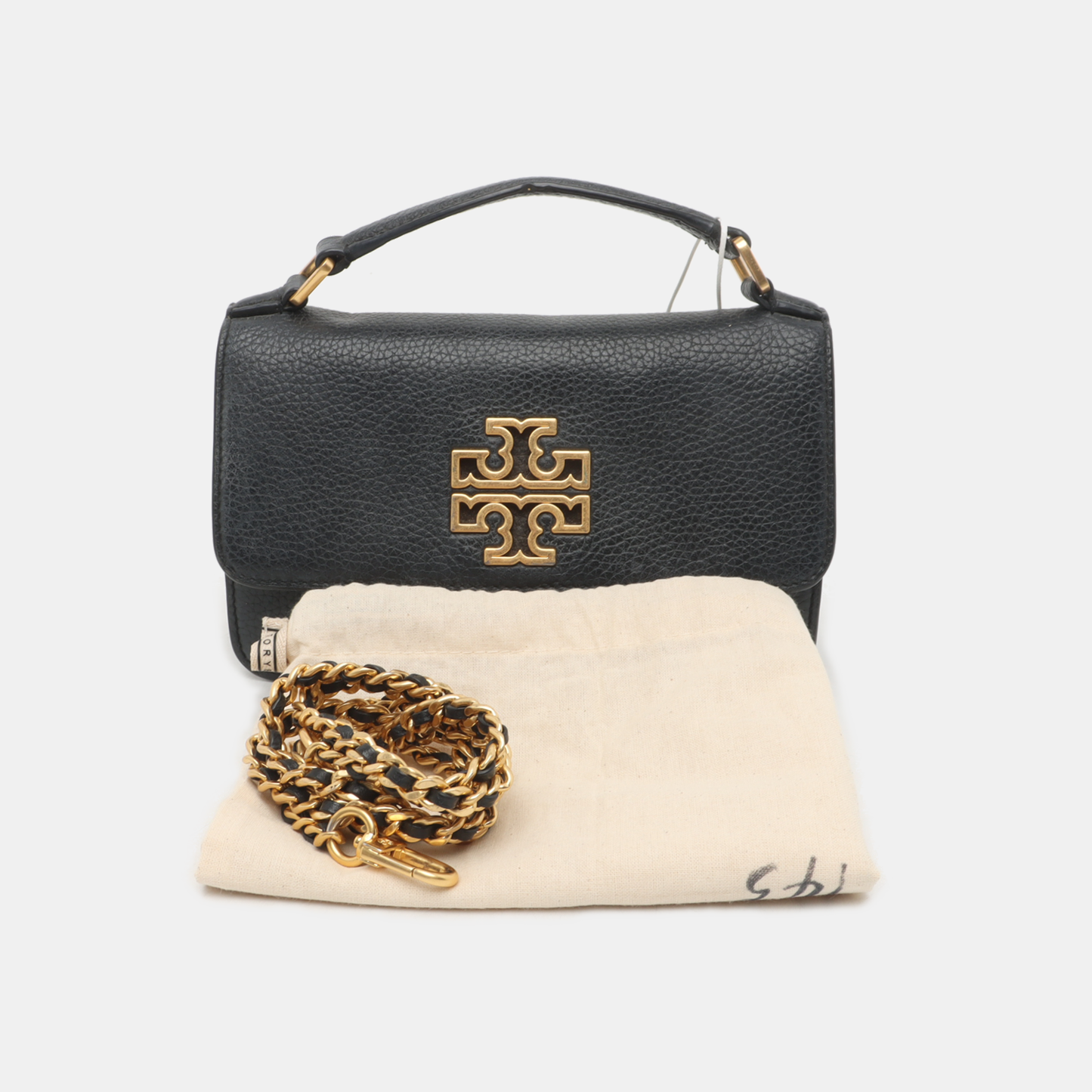 TORY BURCH Britten Black leather crossbody shoulder tote Golden hardware Removable shoulder strap-(SKU)-933116163