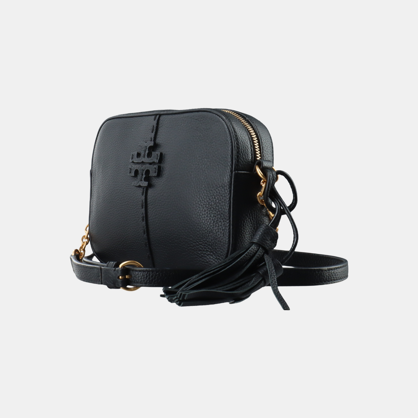 TORY BURCH Mcgraw Black Leather Fringe Crossbody Bag Single Shoulder Bag Tote Bag Golden hardware-(SKU)-931155501
