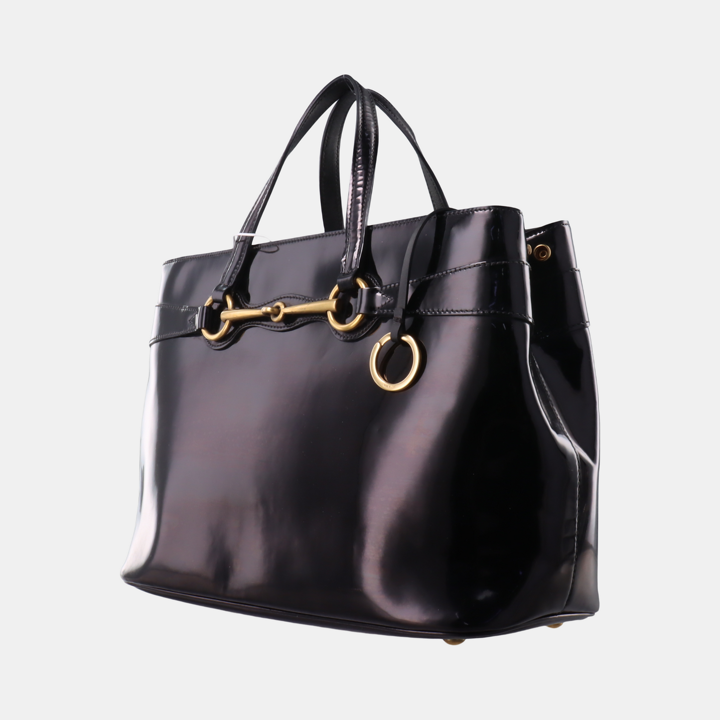 GUCCI Horsebit 1955 Black Patent Leather Saddle Bag Crossbody Bag Tote Bag Golden hardware Removable shoulder strap-(SKU)-933334082