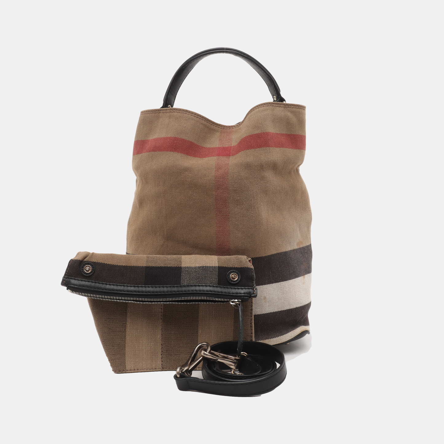 BURBERRY Ashby Medium size Brown Canvas Single Shoulder Bag Tote Sling Ruthenium color hardware Pouch detachable shoulder strap-(SKU)-14097455