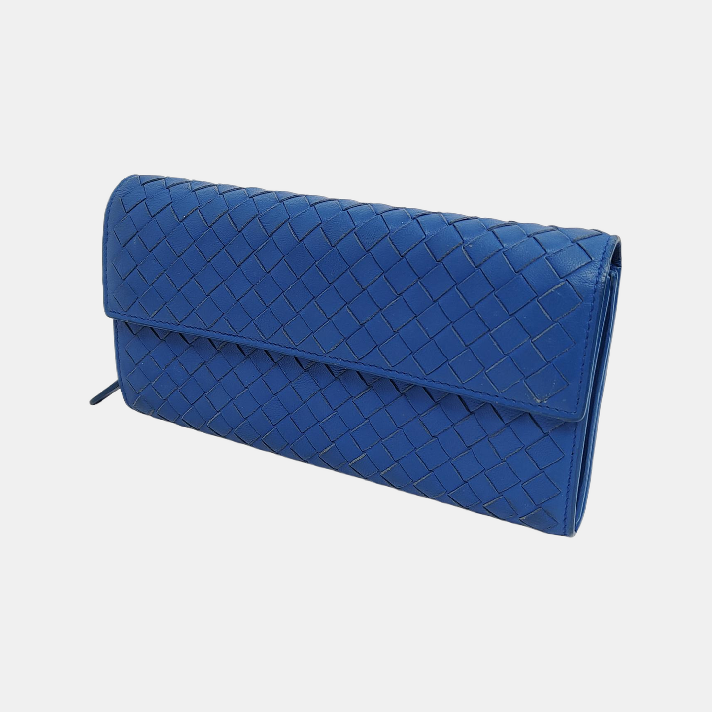 BOTTEGA VENETA Blue sheepskin woven wallet Silver Hardware-(SKU)-942953216