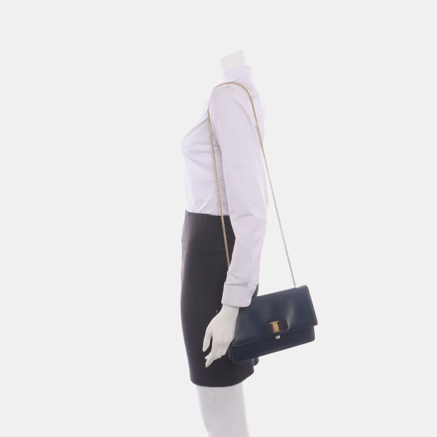 FERRAGAMO Ginny Blue Cowhide Crackle Crossbody Shoulder Bag Golden hardware-(SKU)-932733339