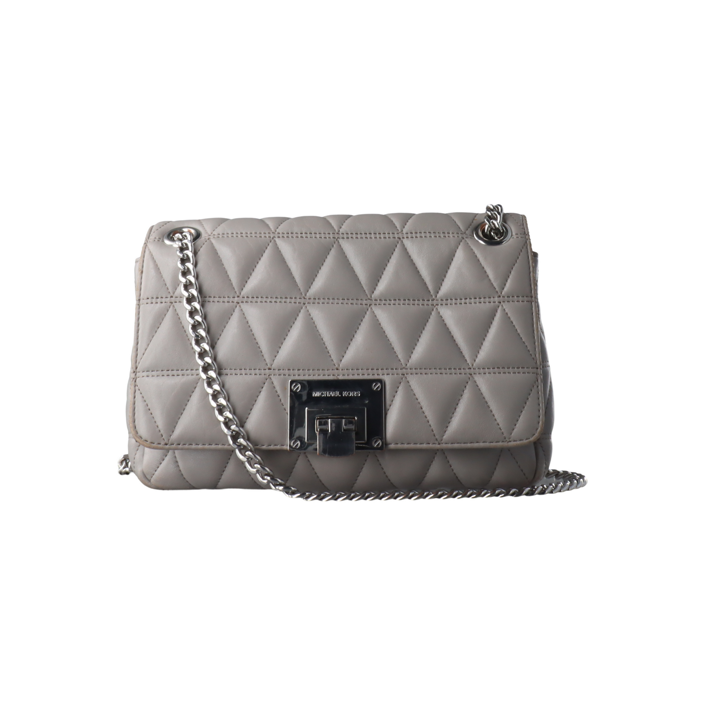 MICHAEL KORS Medium size Gray Cowhide Quilted Single Shoulder Bag Crossbody Silver Hardware-(SKU)-14349327