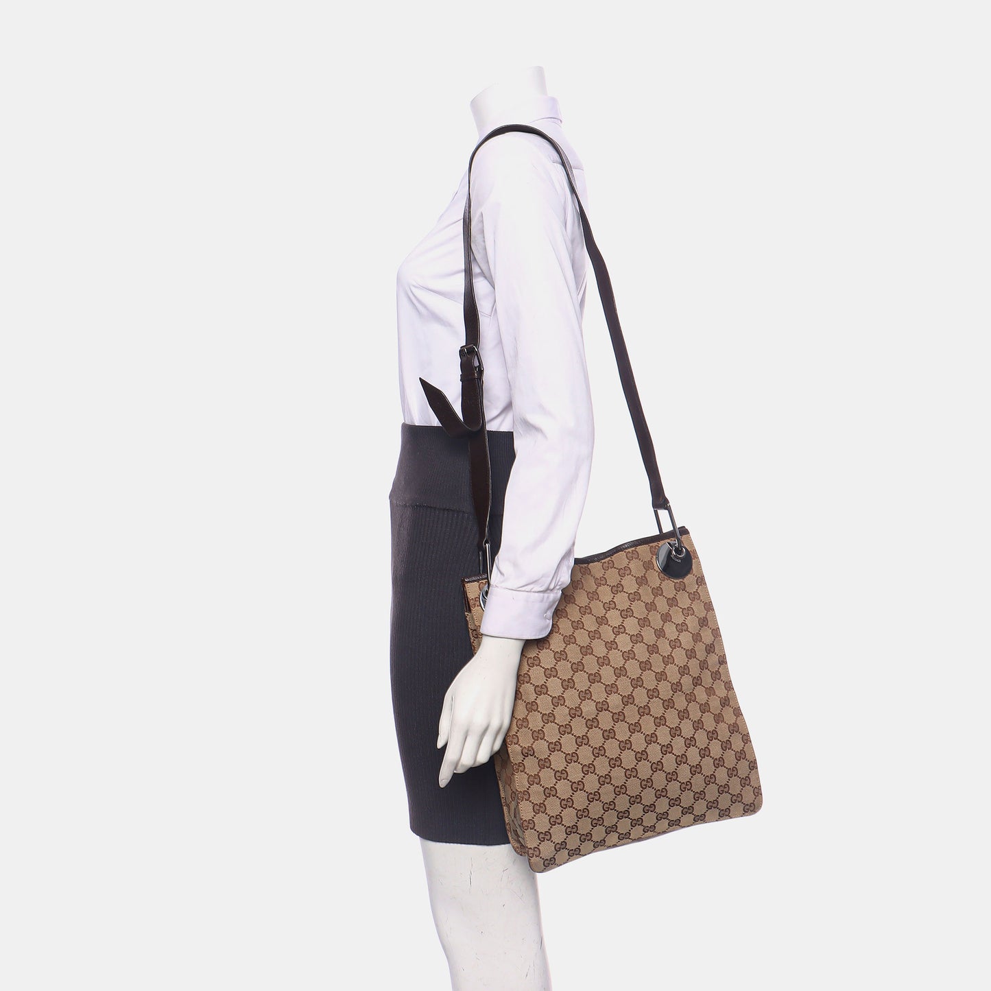 GUCCI Tote bag Khaki Canvas Monogram Single Shoulder Bag Crossbody Bag Golden hardware-(SKU)-939908309