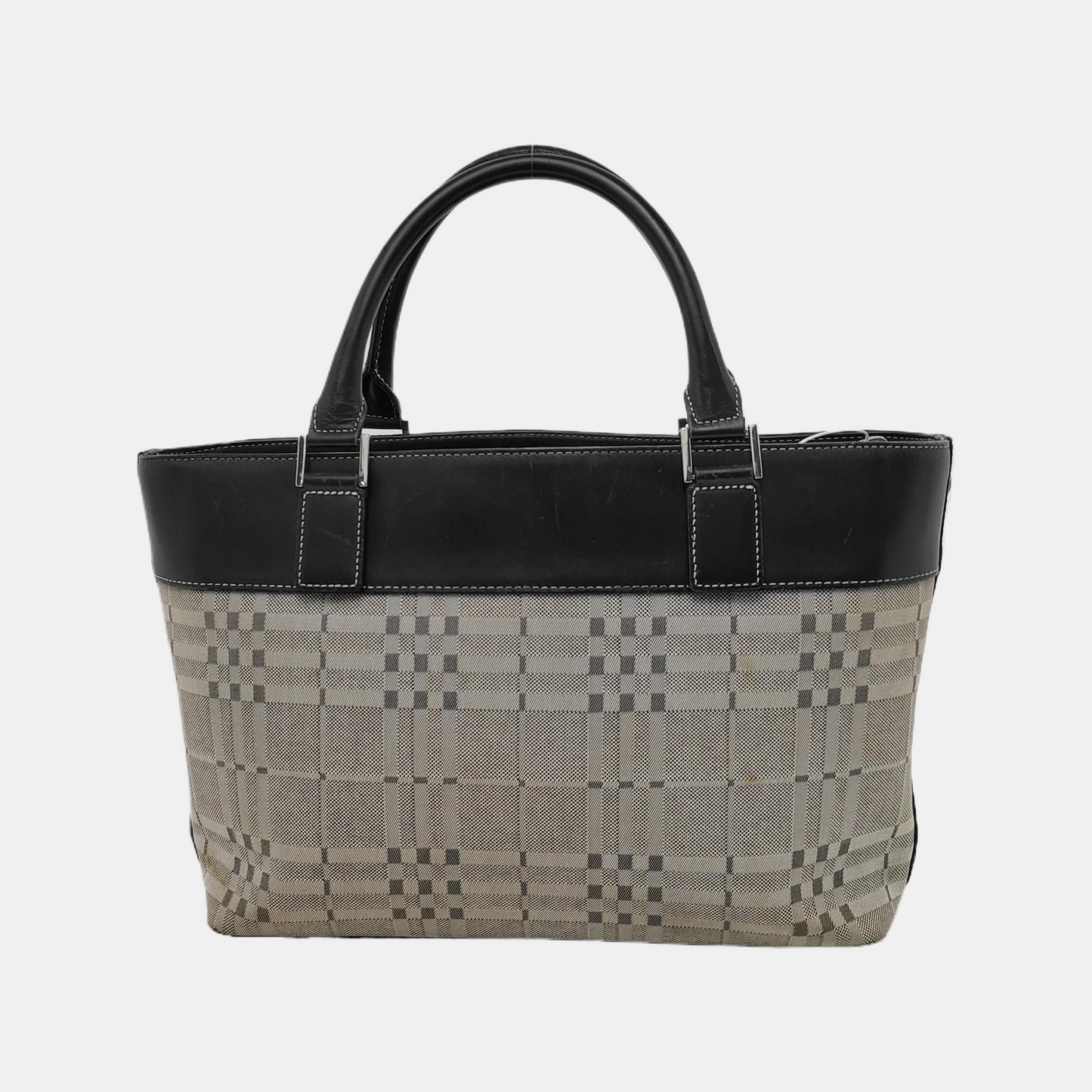BURBERRY Tote bag Small size Gray Canvas Battle Horse Stripe Handbag Silver Hardware-(SKU)-944050541