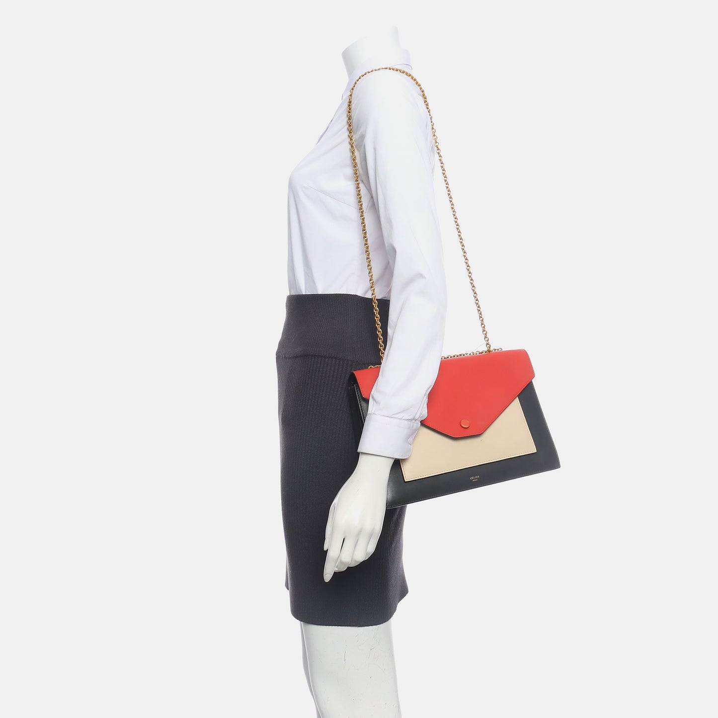 CELINE POCKET Multicolor Leather Single Shoulder Bag Crossbody Bag Golden hardware-(SKU)-939620306