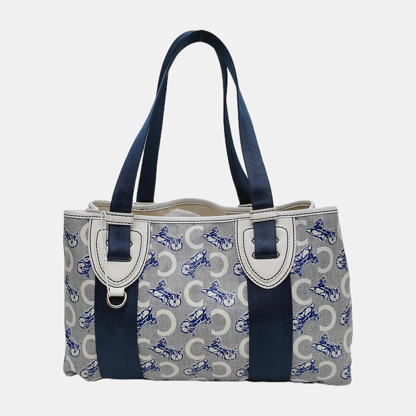 CELINE Tote bag Light gray coated canvas floral single shoulder bag handbag Silver Hardware-(SKU)-941849748