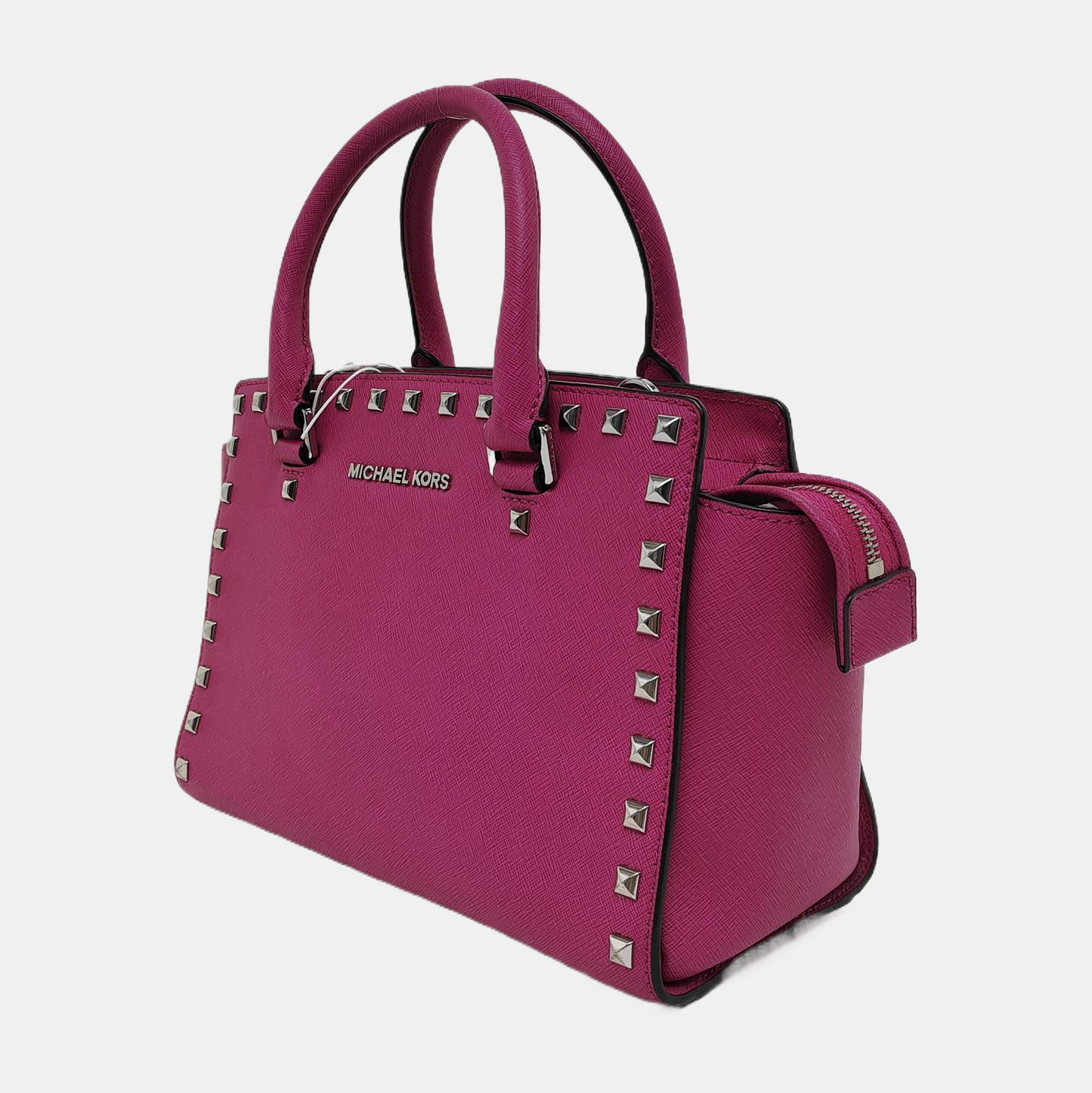MICHAEL KORS Selma Blush Pink Leather Embossed Studs Single Shoulder Bag Tote Bag Silver Hardware Removable shoulder strap-(SKU)-940156250