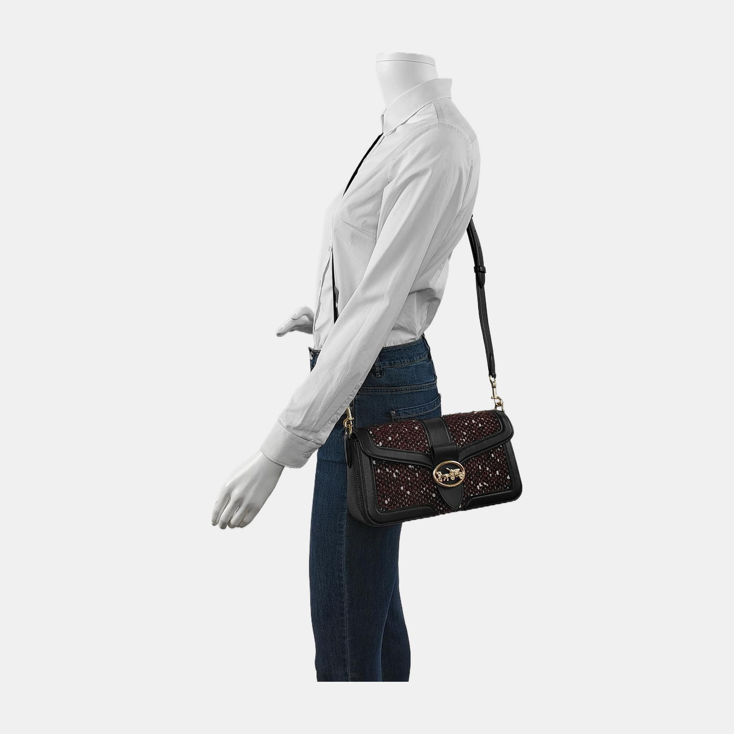 COACH Medium size Burgundy Fabric Chariot Weave Dionysus Bag Single Shoulder Bag, Handbag, Crossbody Bag Golden hardware shoulder straps-(SKU)-944118801
