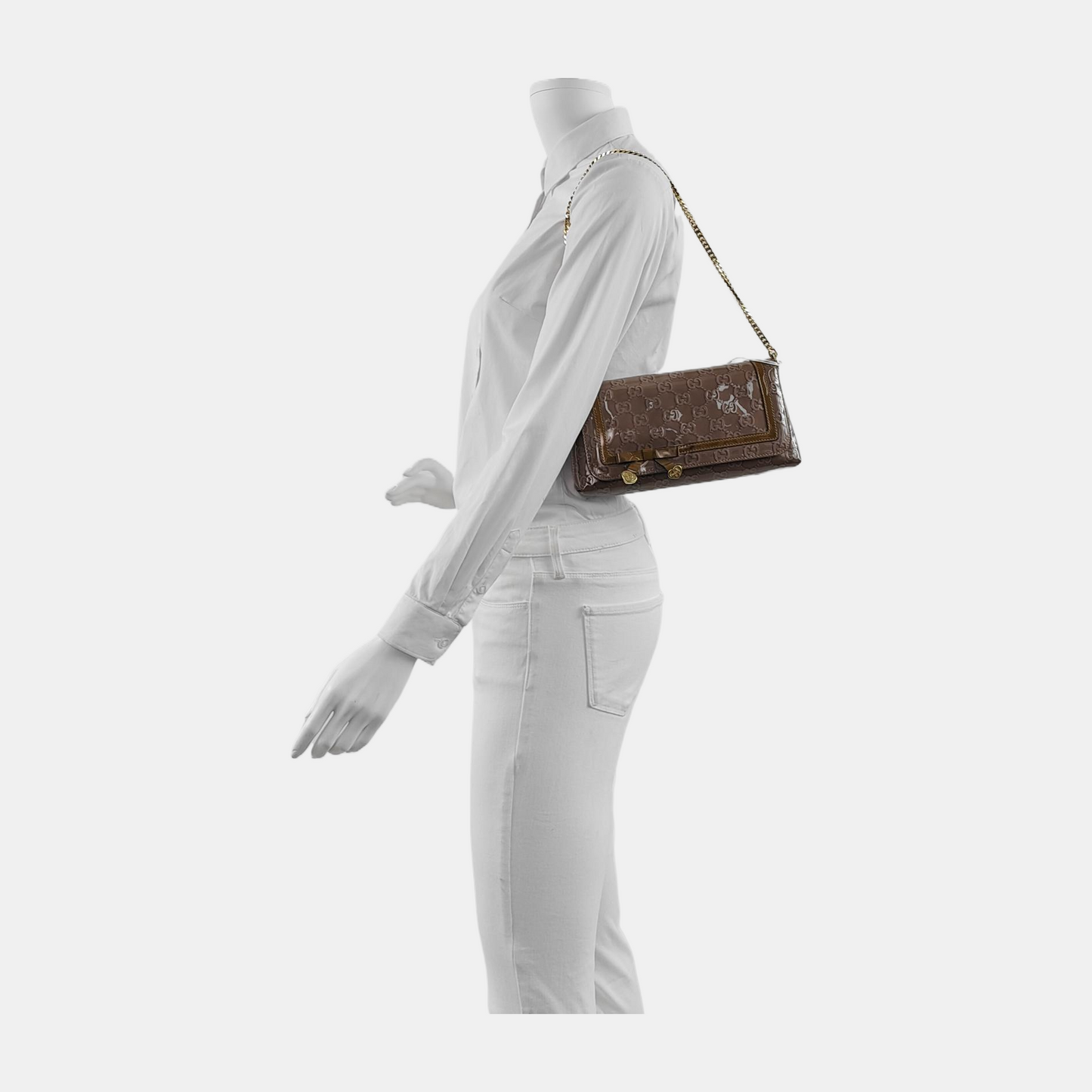 GUCCI Light Purple Patent Leather Monogram Damask Single Shoulder Bag Golden hardware-(SKU)-942136381