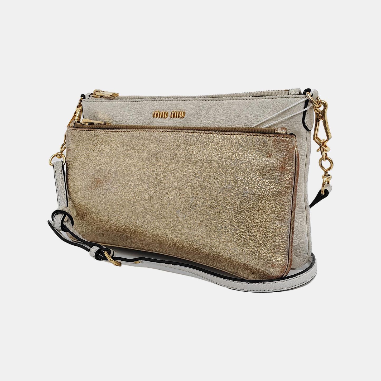 Miu Miu White Leather Crossbody Bag Golden hardware Removable shoulder strap-(SKU)-945458940