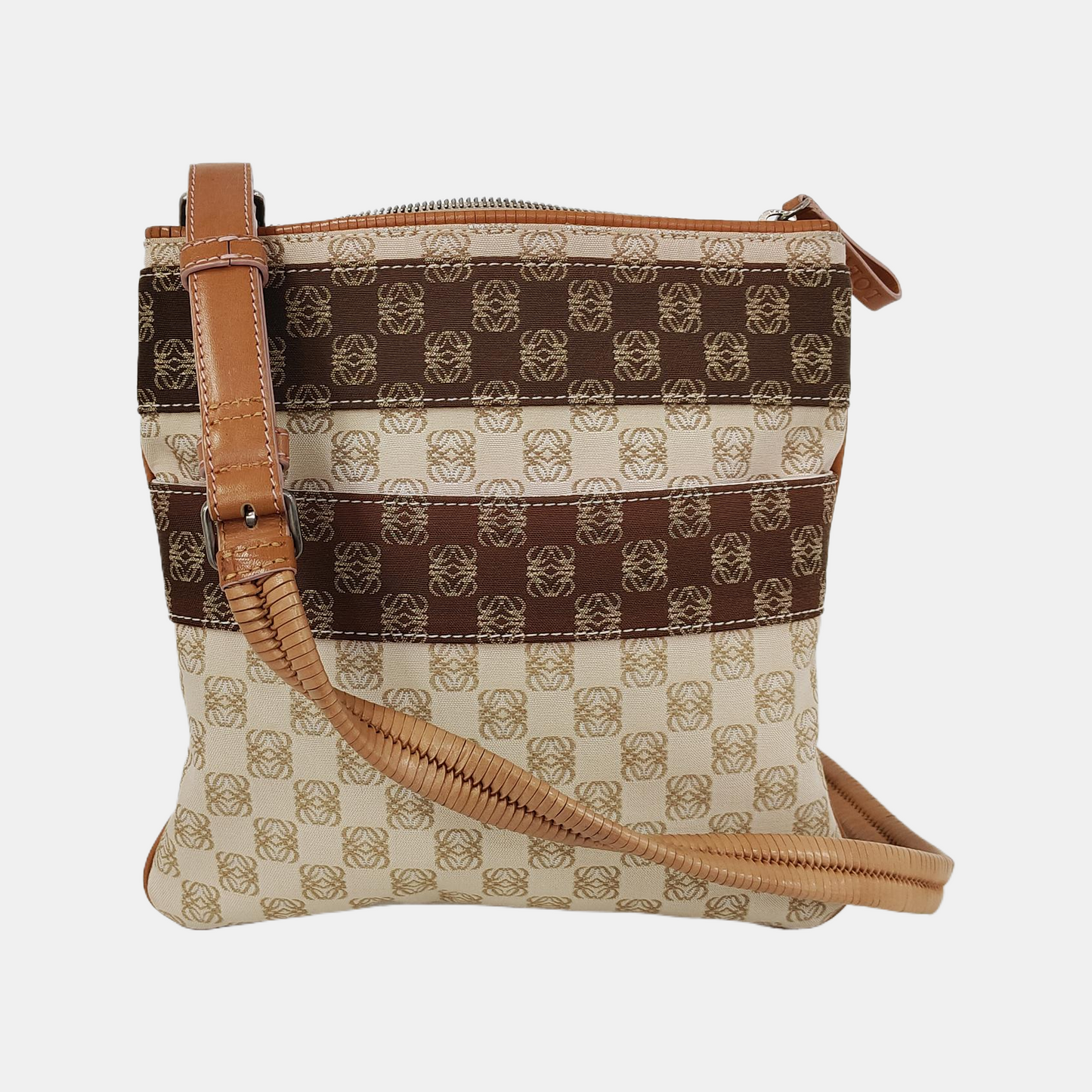 LOEWE Khaki canvas old flower floral single shoulder bag crossbody bag Silver Hardware Removable shoulder strap-(SKU)-944298233