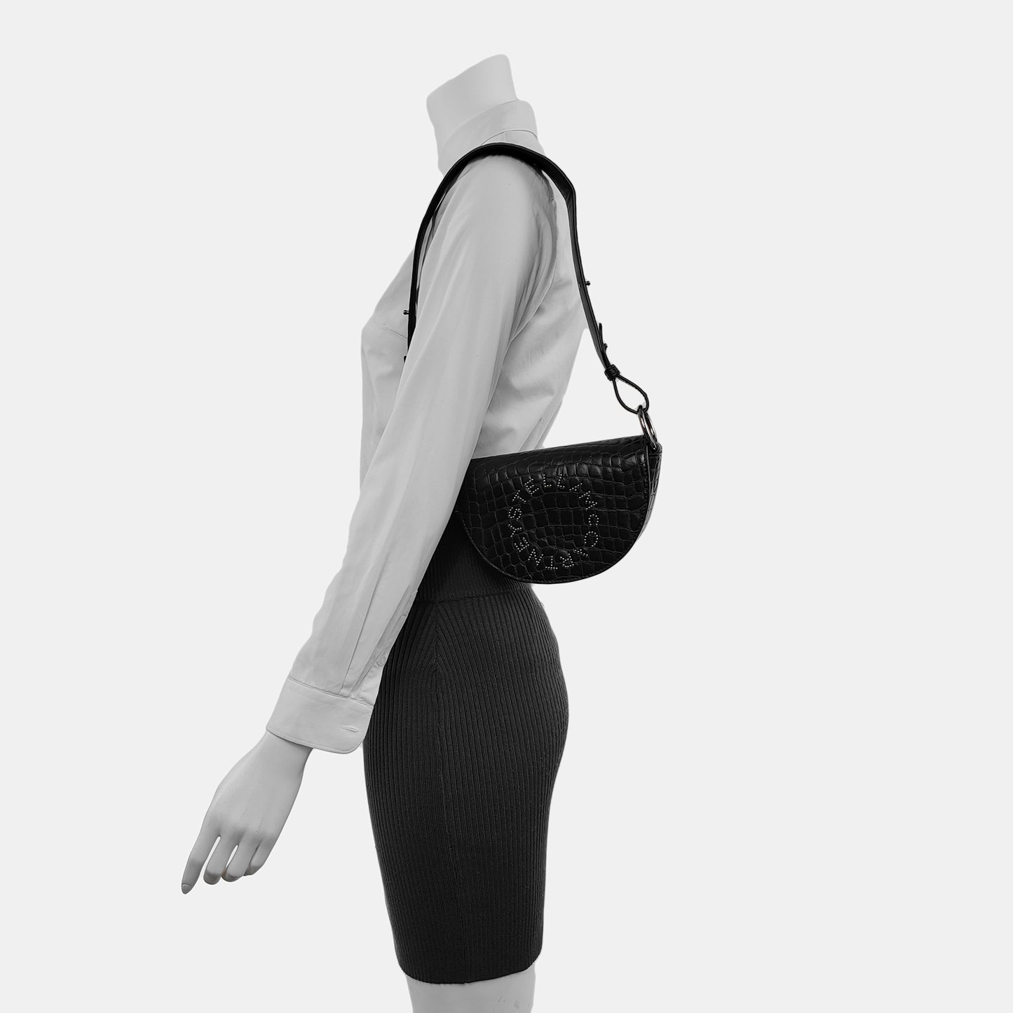 STELLA McCARTNEY Black Leather Texture Inlaid Single Shoulder Bag Silver Hardware Removable shoulder strap-(SKU)-940252437