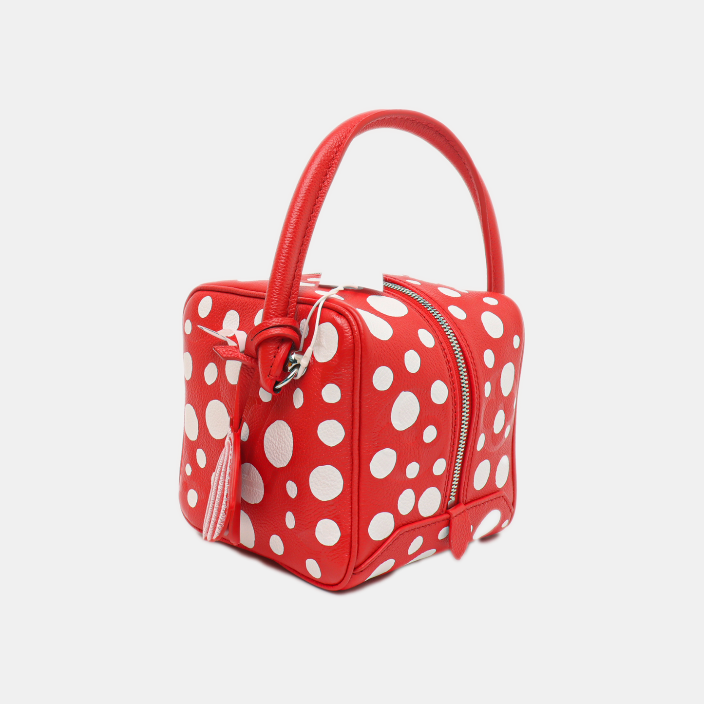 LOUIS VUITTON SQUARE Red Leather Printed Handbag with Silver Hardware, Removable Shoulder Strap-(SKU)-14440805