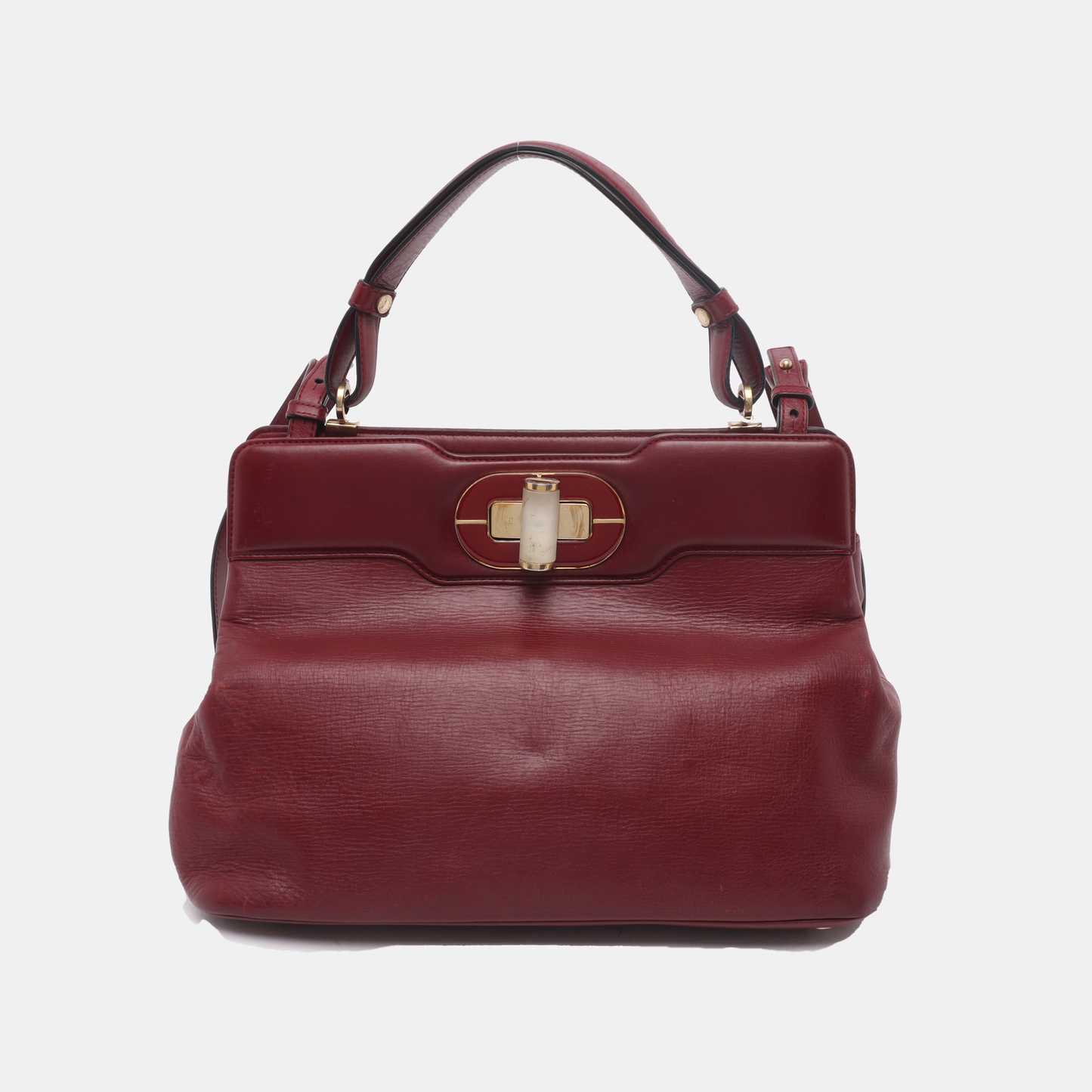 BVLGARI ISABELLA ROSSELLINI Burgundy Cowhide Single Shoulder Bag Handbag Crossbody Golden hardware Removable shoulder strap-(SKU)-931850112