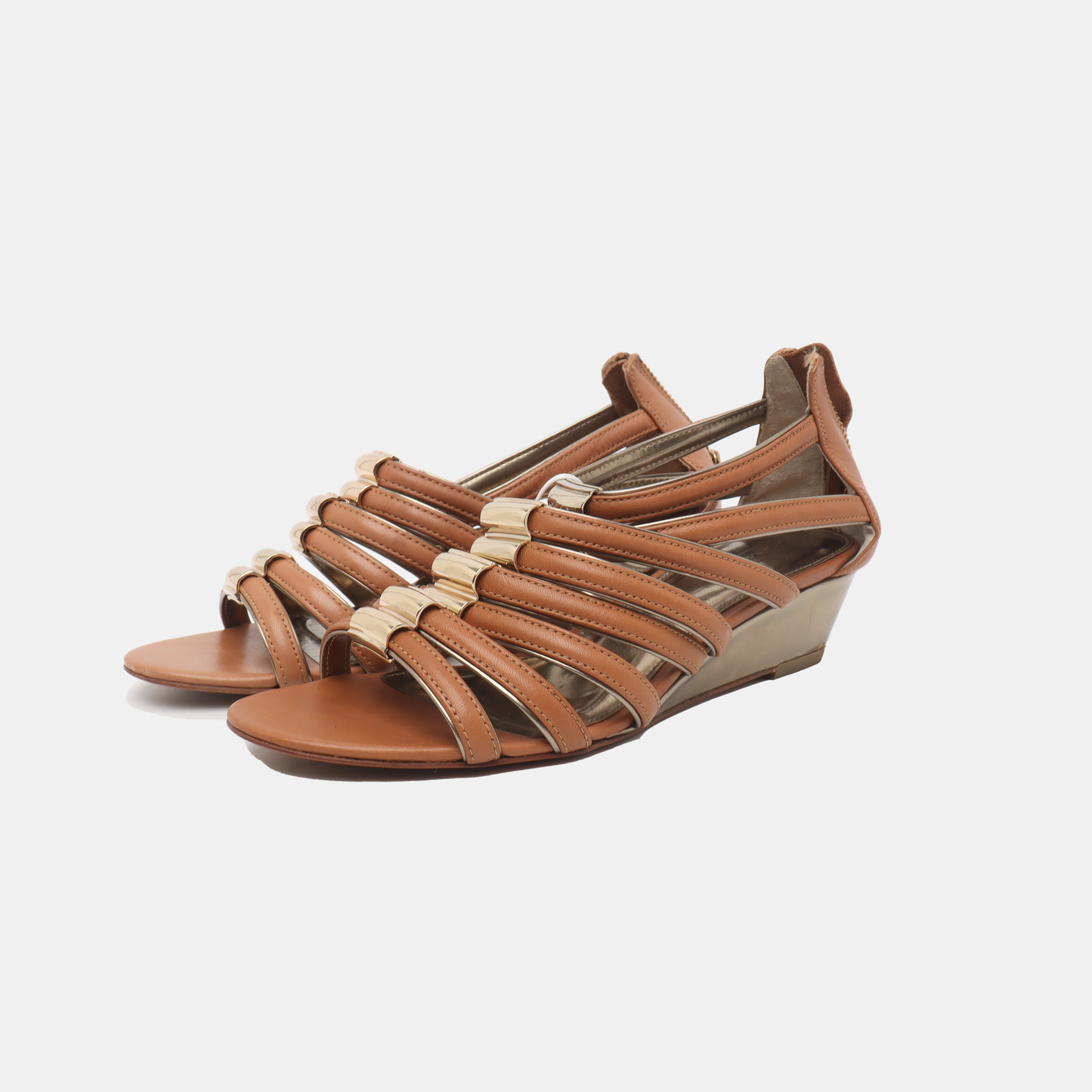 COACH 36.5code Summer Light Brown Leather Women's Mid-Heel Sandals-(SKU)-14355020
