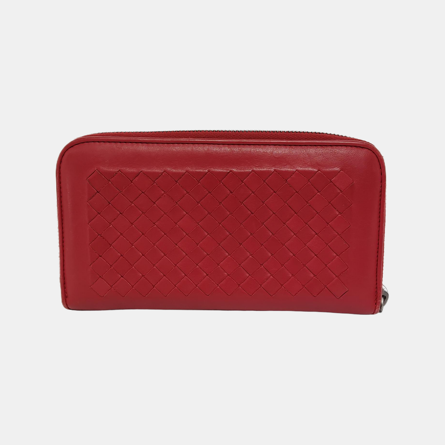 BOTTEGA VENETA Red Cowhide Woven Wallet Black hardware-(SKU)-945768483