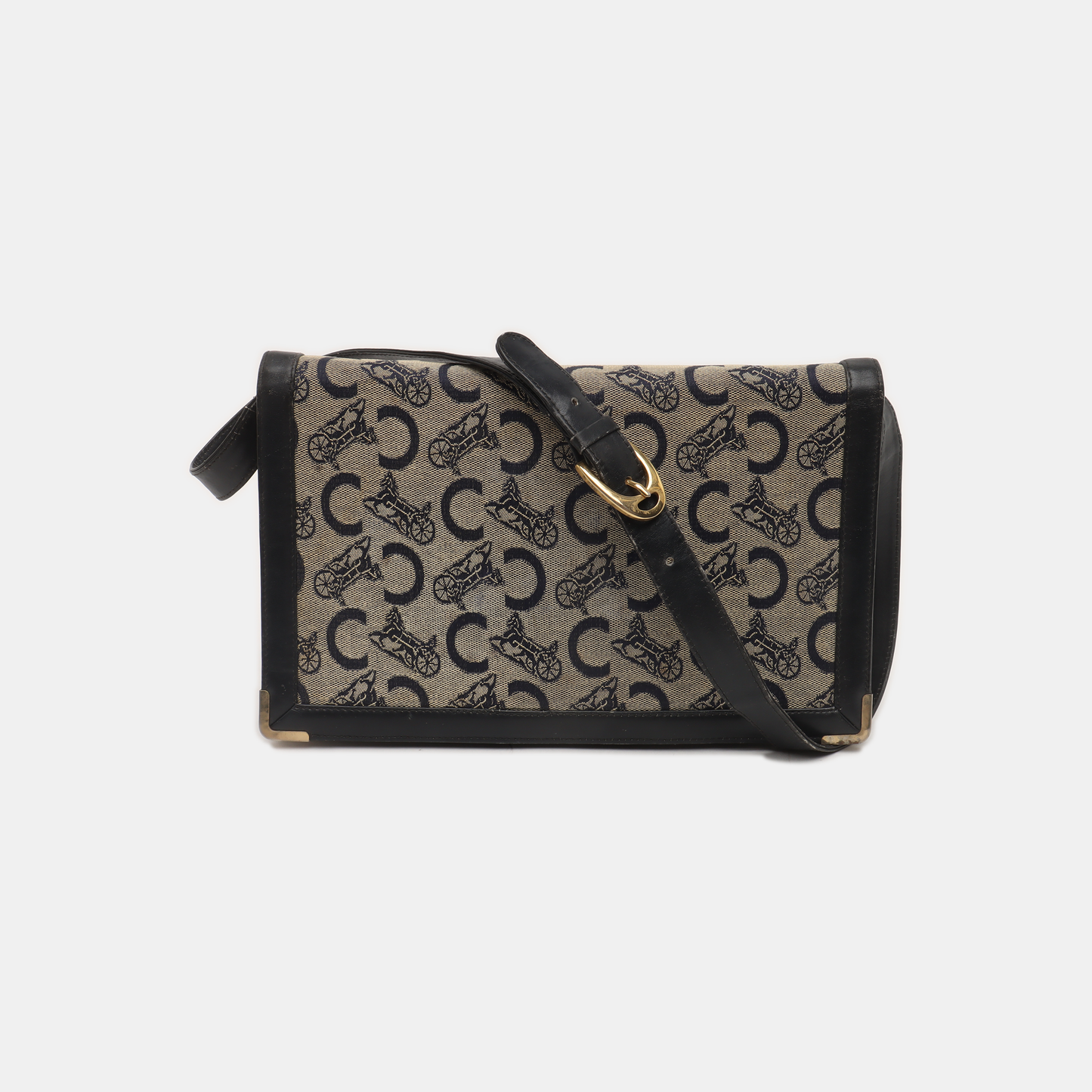 CELINE Gray Canvas Floral Single Shoulder Bag with Handbag Golden hardware Removable shoulder strap-(SKU)-937140931