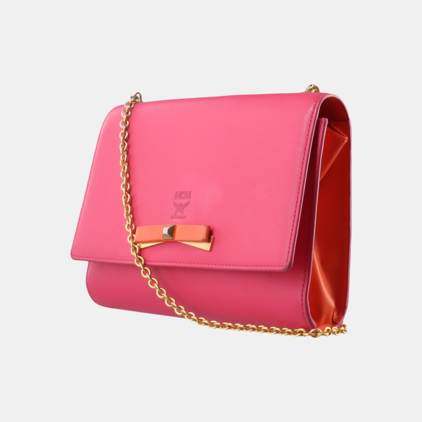 MCM Fuchsia Leather Crossbody Shoulder Bag Handbag Golden hardware Removable shoulder strap-(SKU)-14092274
