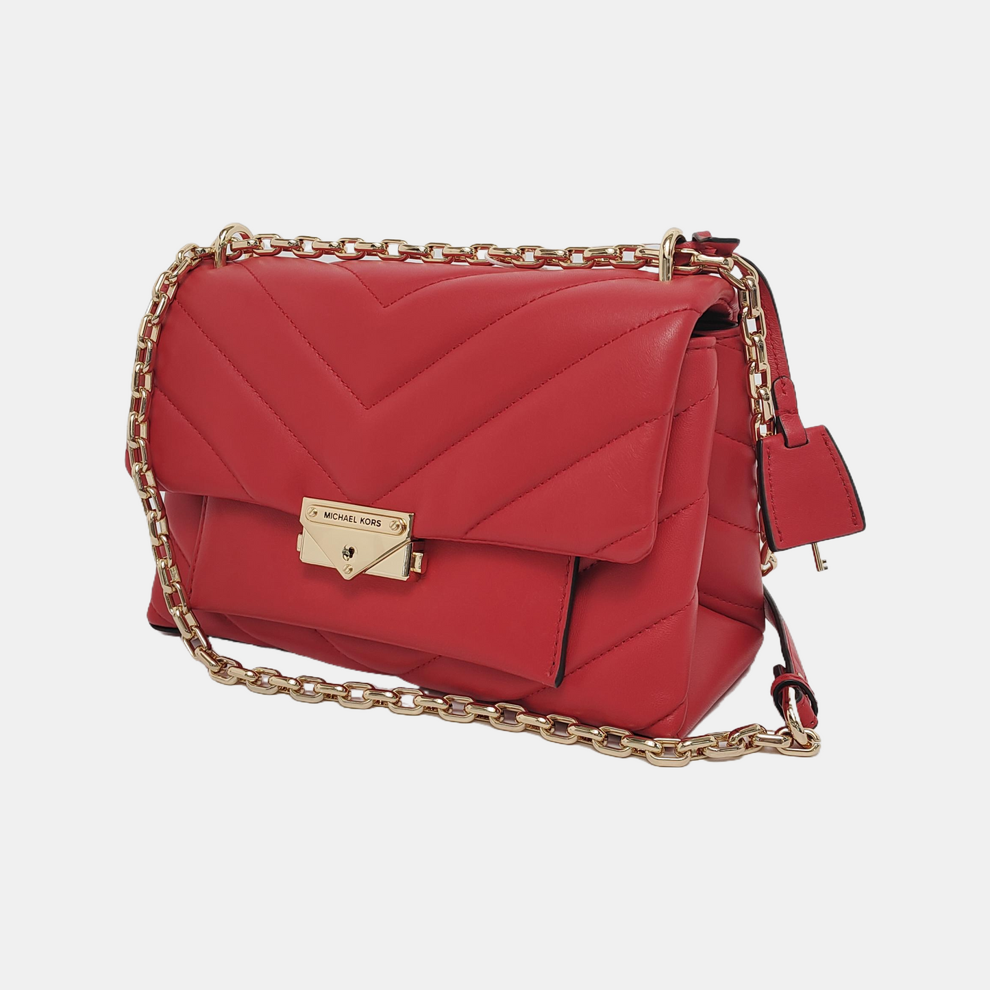 MICHAEL KORS Cece Medium size Red Cowhide Quilted Crossbody Bag Single Shoulder Bag Golden hardware Removable shoulder strap-(SKU)-944079945
