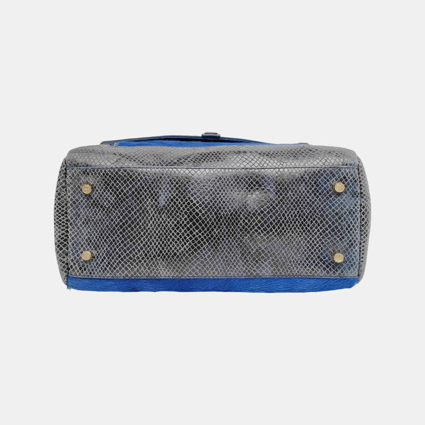 TORY BURCH 797 Blue cowhide snake-pattern crossbody bag/shoulder bag/handbag Golden hardware shoulder straps-(SKU)-942640908
