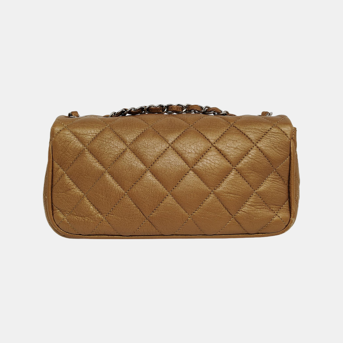 CHANEL CLASSIC FLAP Brown Deer Calfskin Quilted Handbag Silver Hardware 10 Clasp-(SKU)-940915348
