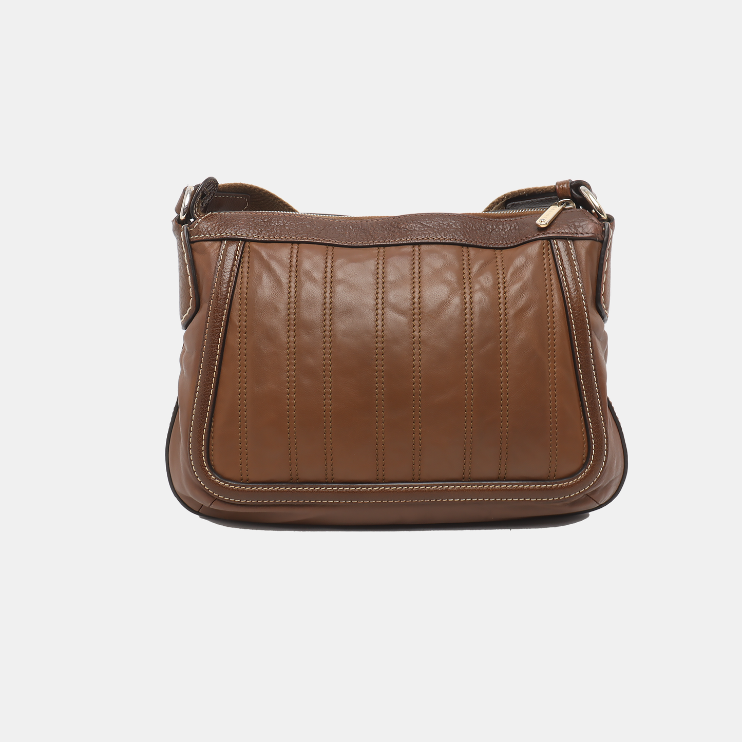 CELINE BOOGIE Brown Leather Quilted Single Shoulder Bag Crossbody Golden hardware-(SKU)-14448412