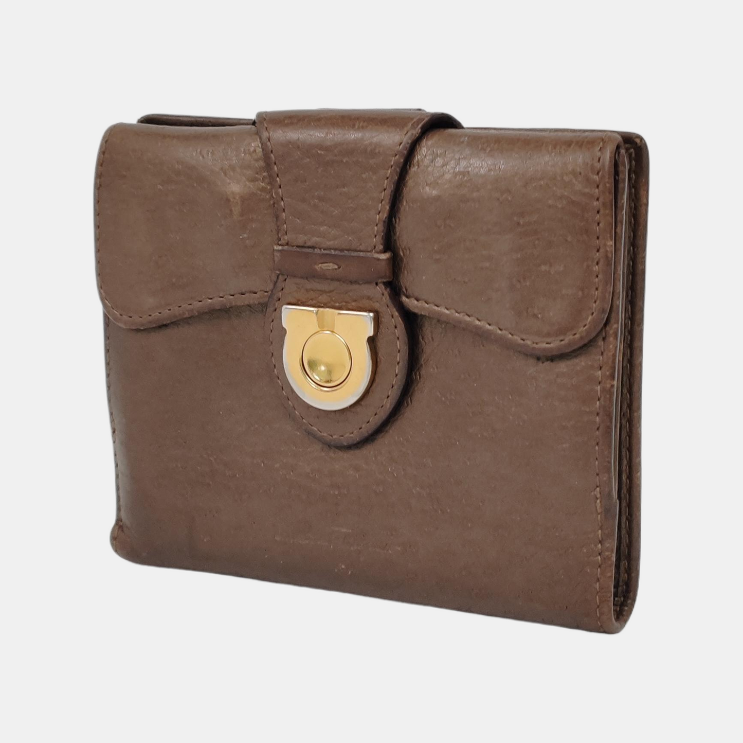 FERRAGAMO Brown Cowhide Wallet Golden hardware-(SKU)-943612339